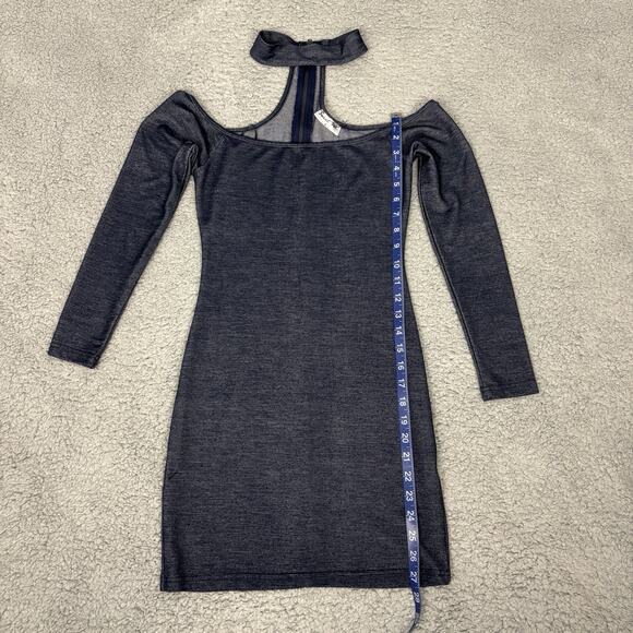 Sweet Pot Women Form Fitting Dress Choker Neckline Detail Bodycon sz 8 Chambray - Picture 7 of 13